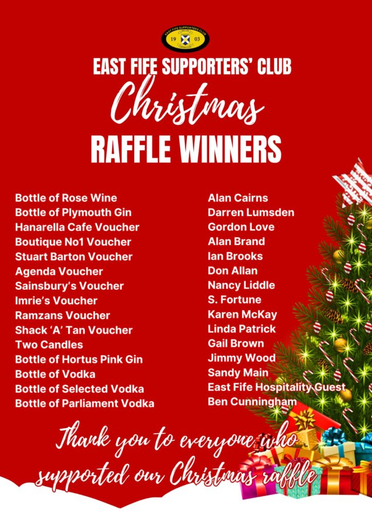 Supporters Club Raffle Winners - East Fife