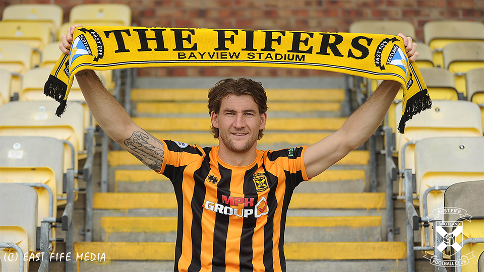 Andy Munro at East Fife with East Fife scarf raised
